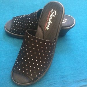 Skechers Women’s Sandals Black Silver Memory Foam